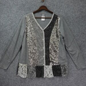 Y2K Fairycore Patchwork Blouse Women MEDIUM Coquette Sequin Lace FAIR LADY 40
